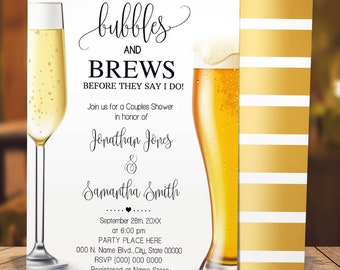 Bubbles and Brews before they say I do couples shower invitation minimalist modern simple invite self editable with Corjl W-102