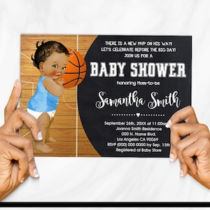Basketball Baby Shower Invitation, African American Baby Boy (Edit with Corjl)  B78-150