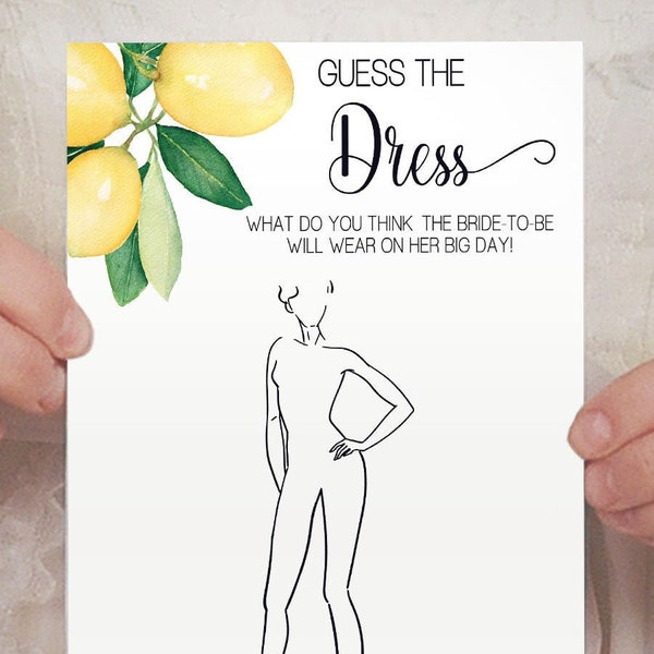 Guess the Dress game bridal shower activity game lemon citrus lemons theme wedding shower game Ready to Print No Editable 04-GW117