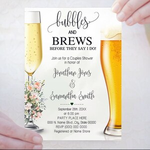 Invitación para despedida de soltera en pareja con burbujas y cervezas de eucalipto (Editar con Corjl) W014-111