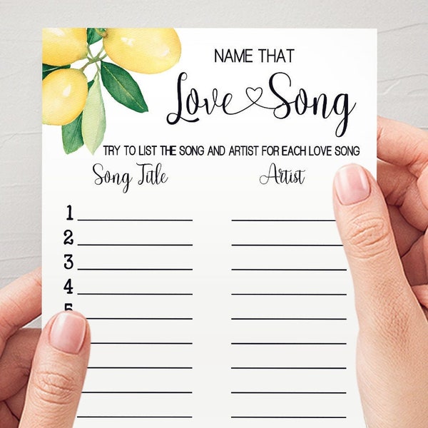 Name that song game bridal shower name that tune game lemon citrus lemons theme wedding shower Ready to Print No Editable template 41-GW114