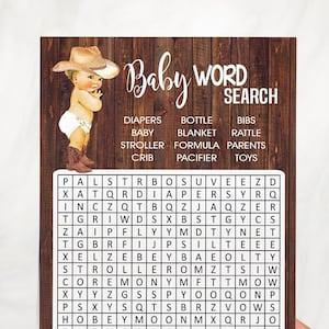 Western Cowboy Baby Shower Word Search Game (Ready to Print) 06-GB056