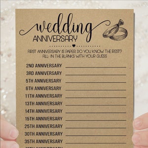 Gioco di indovinare l'anniversario di matrimonio, attività per la festa nuziale, rustico, chic, sfondo bianco e kraft, pronto per la stampa, non modificabile 25-GW102