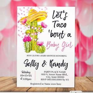 Taco Baby Shower Invitation: Mexican Fiesta Cactus Theme (Edit with Corjl)  B52-158