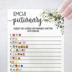 Emoji Pictionary Game Bridal Shower activity game Greenery Eucalyptus Wedding Shower Games Ready to Print No Editable 56-GW110