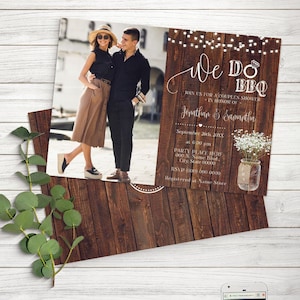 We do BBQ couples shower invitation country western chic rustic wedding shower photo invite self editable with Corjl W26-101