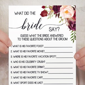 What Did the Bride Say Game Bridal Shower Activity Marsala Boho Chic ...