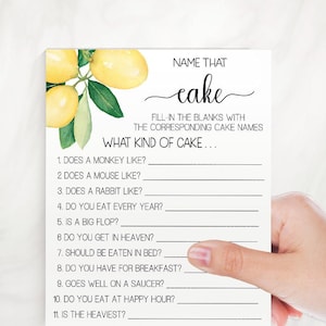 Name that Cake game bridal shower activity game lemon citrus lemons theme wedding shower game Ready to Print No Editable 02-GW114