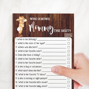 Cowboy Who Knows Mommy Best Baby Shower Game Do You Know Mom to be Country Western Chic Shower Activity Ready to Print No Editable 15-GB056