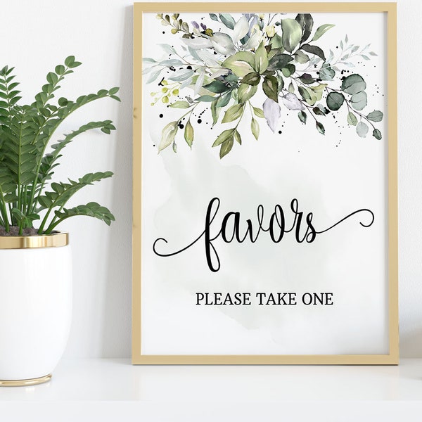 Greenery Favors sign Bridal Shower sign wedding shower Eucalyptus Greenery succulent watercolor Ready to Print No Editable SGW-03 110