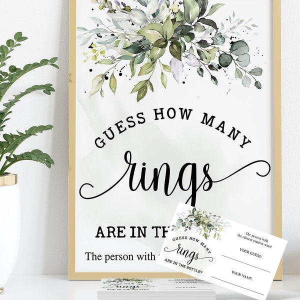 Guess how many rings game bridal shower guessing game how many rings greenery eucalyptus Ready to Print No Editable template 42-GW110