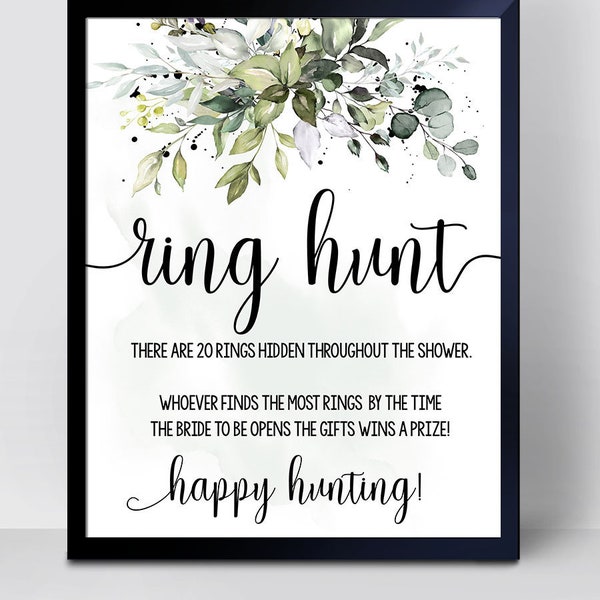 Ring hunt bridal shower game find the rings greenery eucalyptus wedding shower game Ready to Print No Editable template 29-GW110