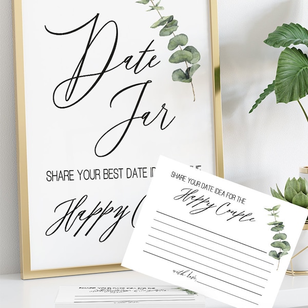 Date jar game share a date idea bridal shower activity eucalyptus greenery wedding shower Ready to Print No Editable template 03-GW113