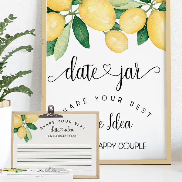 Date jar game share a date idea bridal shower activity lemon citrus lemons theme wedding shower Ready to Print No Editable 03-GW114
