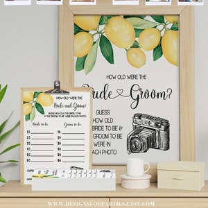How old were the Bride & Groom game guess their age bridal shower game citrus lemons themes Ready to Print No Editable template 18-GW114