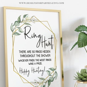 Ring hunt bridal shower game find the rings greenery gold geometric wedding shower game Ready to Print No Editable template 29-GW107