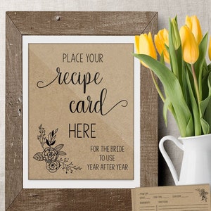 Tarjeta de receta para la novia, trae una receta para despedida de soltera rústica, elegante, estilo campestre, fondo blanco y kraft. Lista para imprimir. No editable. 38-GW102