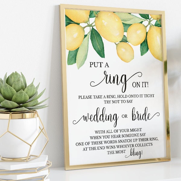 Put a ring on it bridal shower game, don't say bride or wedding game citrus lemons theme couples shower Ready to Print No Editable 28-GW114