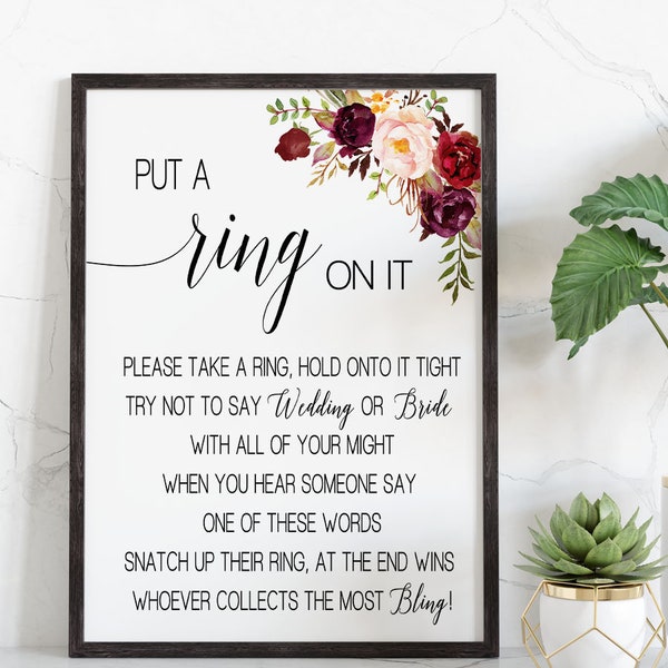 Put a ring on it bridal shower game, don't say bride or wedding game, marsala boho chic couples shower Ready to Print No Editable 28-GW108