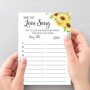Name that song game bridal shower name that tune game sunflowers boho chic wedding shower Ready to Print No Editable template 41-GW104