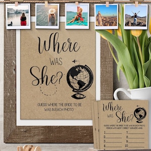 Dov'era il gioco indovina dove era la sposa? Attività per la festa nuziale. Country chic, bianco e retro in carta kraft. Pronto per la stampa. Non modificabile. 45-GW102
