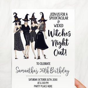 Witches Night out birthday invitation girls night out Halloween witch party adult birthday invite self editable with Corjl P074999