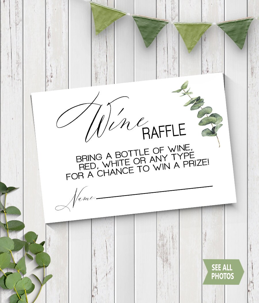 Wine Raffle Tickets & Sign Bridal Shower Stock the Bar Eucalyptus ...