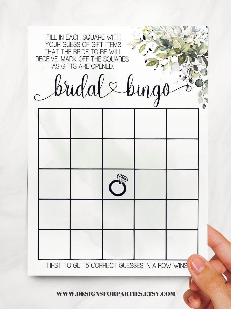 Eucalyptus Greenery Bridal Shower Bingo Game (Ready to Print) 01-GW110