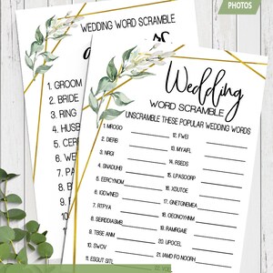 Wedding Word Scramble Game Bridal Shower Activity Game Greenery Gold ...