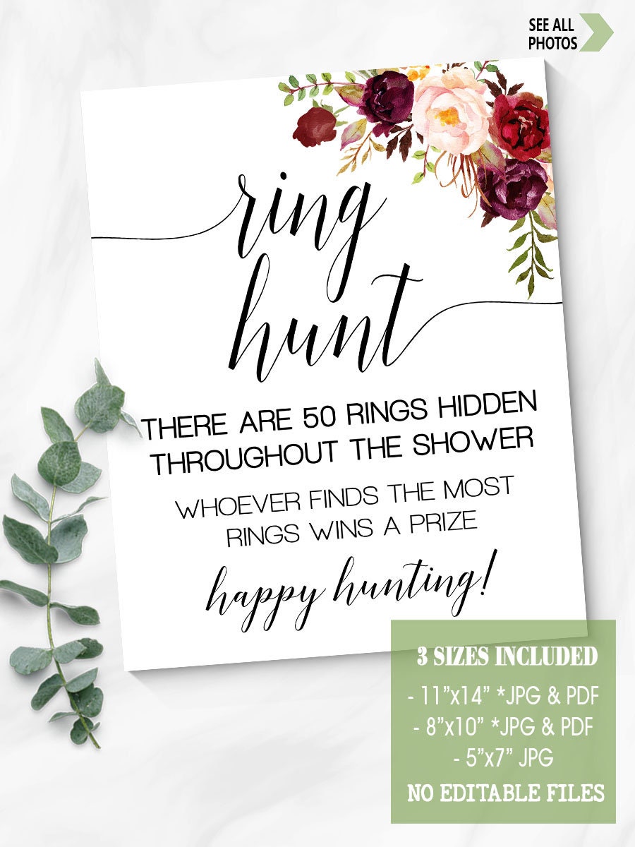 Ring hunt bridal shower game find the rings marsala boho chic Etsy