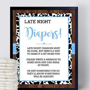 Blue Cowboy Baby Shower Diaper Game: Late Night Notes (Ready to Print) 30-GB154B