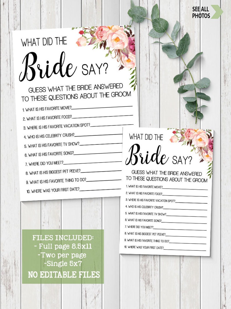 What Did the Bride Say Bridal Shower Game Pink Flowers Boho | Etsy