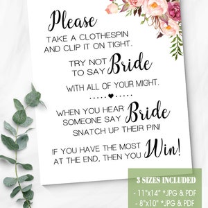 Clothespin Game Bridal Shower Don't Say Bride Country Pink Flowers Boho ...