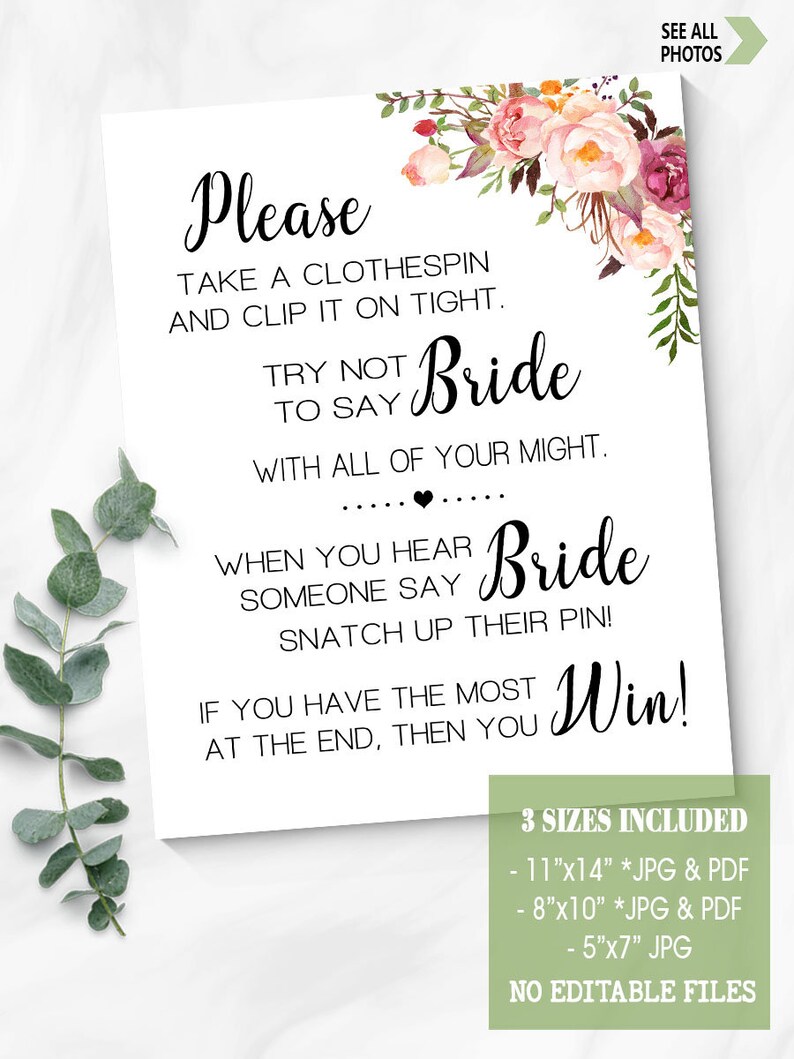 Clothespin Game Bridal Shower Don't Say Bride Country Pink Etsy