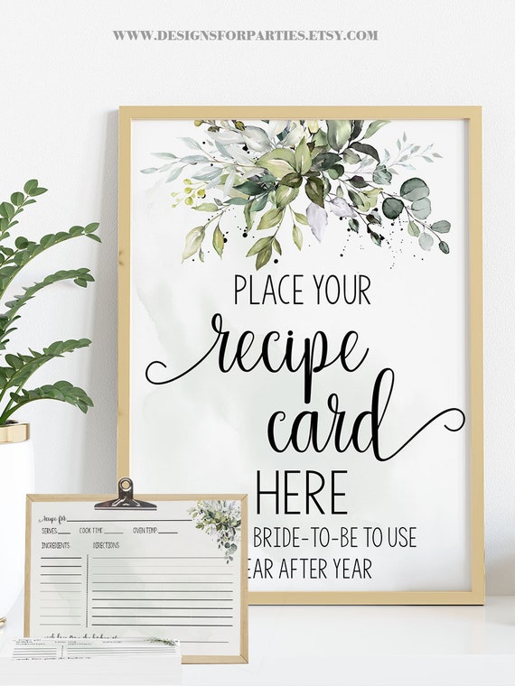 Greenery Eucalyptus Bridal Shower Recipe Card & Sign (Ready to Print) 38-GW110
