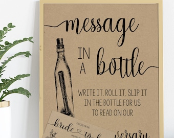 Message in a bottle bridal shower activity rustic country chic white & kraft background Ready to Print No Editable 52-GW102