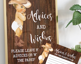 Cowboy Advice & Wishes for Parents to be Baby Shower Activity Boy Rustic Country Western Chic Game Ready to Print No Editable 32-GB056