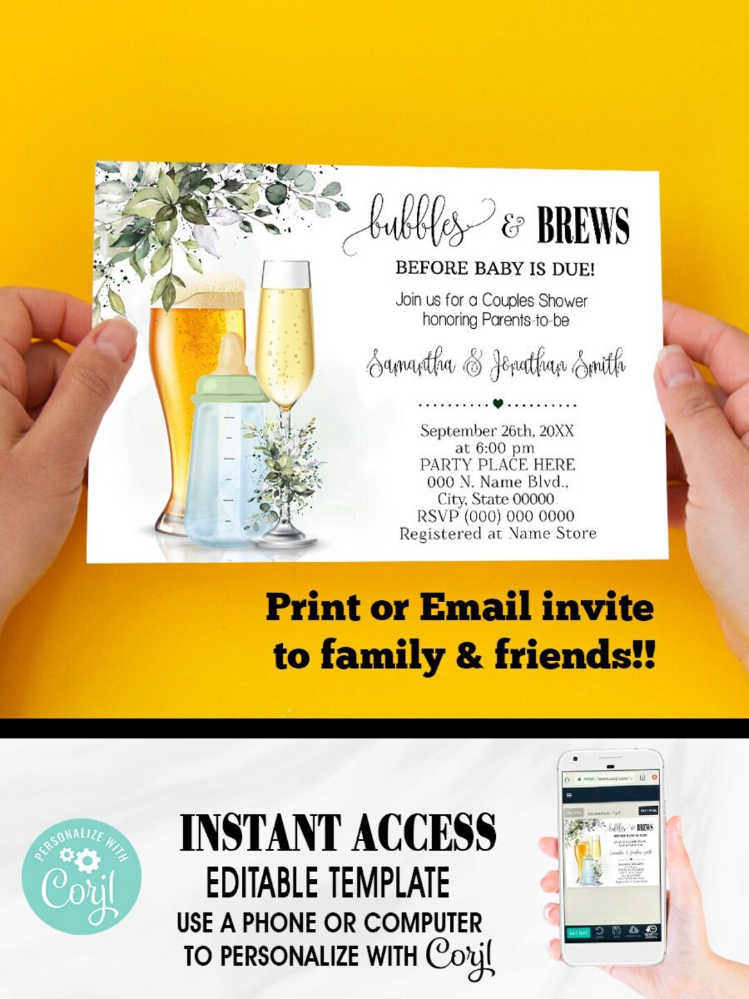 Greenery Bubbles and Brews Before the Baby is Due Couples Baby Etsy