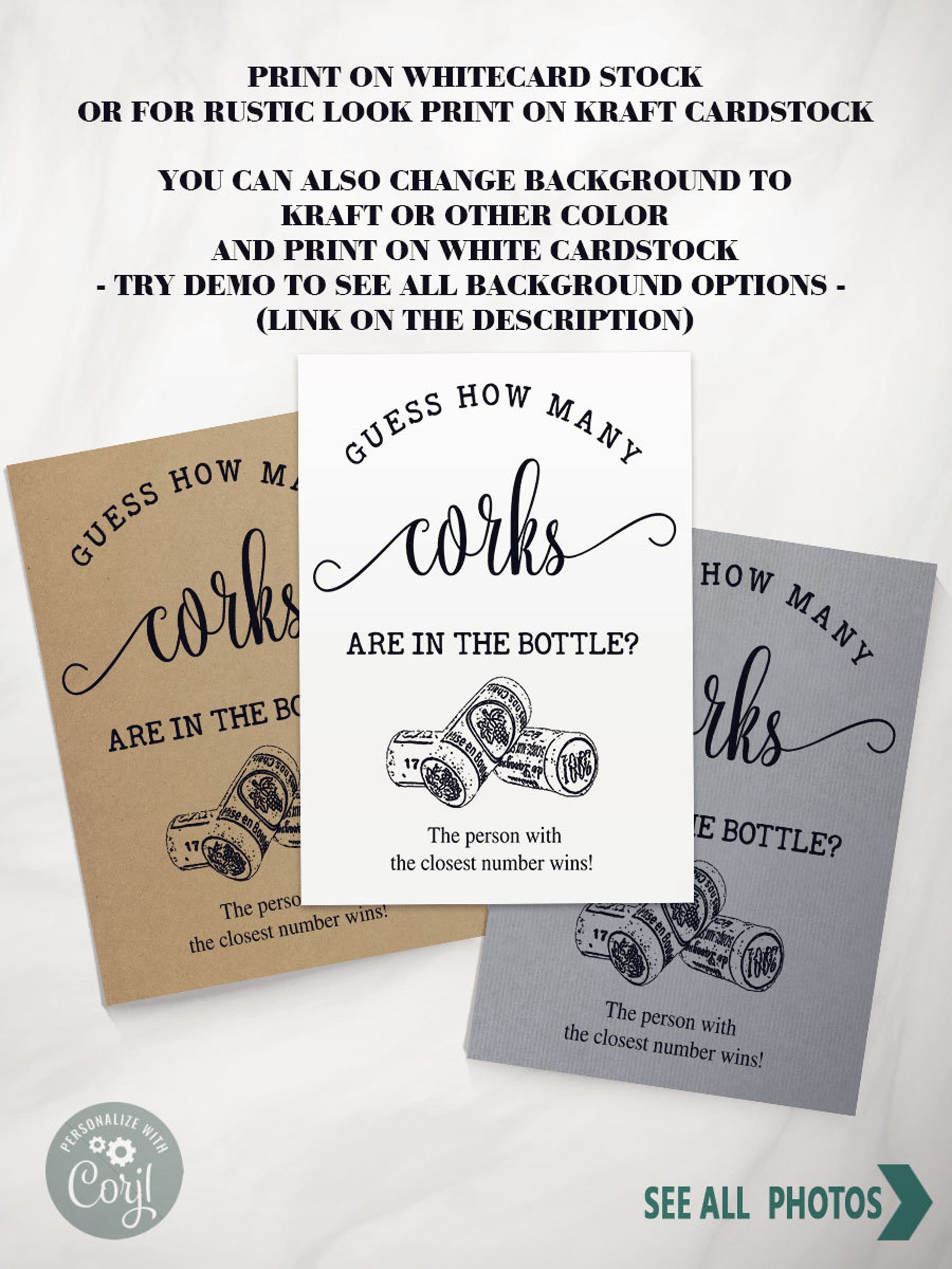 Guess How Many Corks Game Bridal Shower Editable Game Couples Etsy