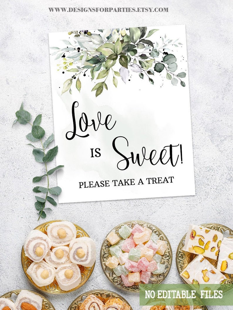 Greenery Love is Sweet Please Take a Treat Sign Bridal Shower - Etsy