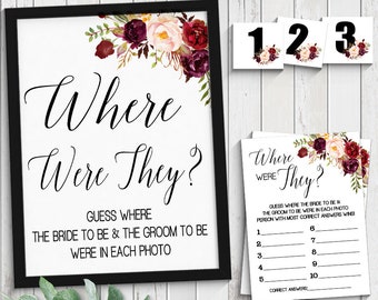 Where were they game where were bride & Groom bridal couples shower game marsala boho chic wedding Ready to Print No Editable 44-GW108