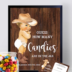 Cowboy Raten Sie, wie viele Süßigkeiten Babyparty Game Boy Country Western Rustikale schicke Duschaktivität bereit zum Drucken ohne bearbeitbare Vorlage 12-GB056