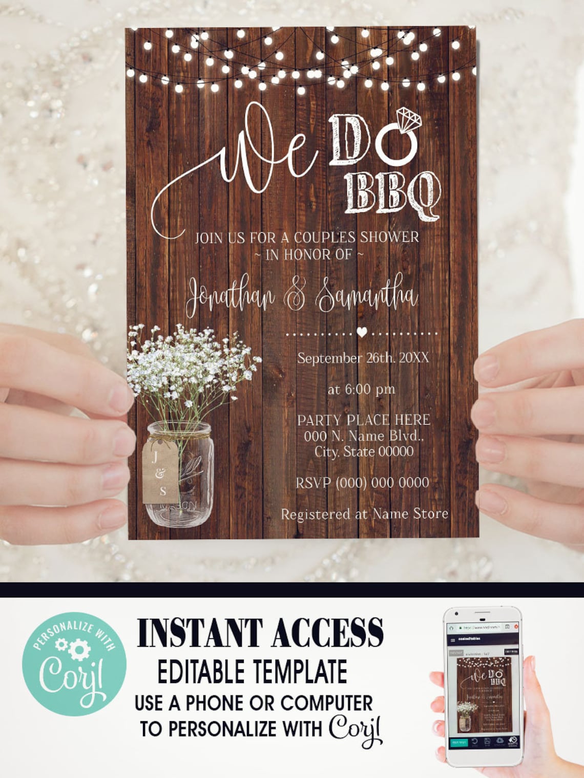 We do BBQ couples shower invitation country western chic image 1