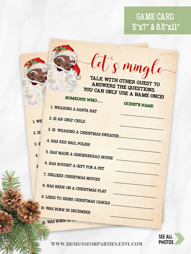 Christmas Let's Mingle Game Find the Guest Xmas Game AA Santa Family