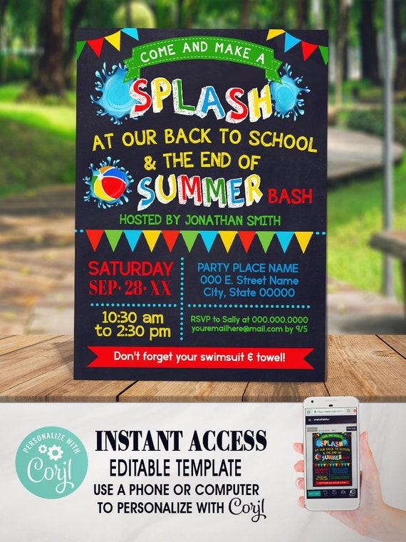 Come Make A Splash Back To School End Of Summer Bash Etsy