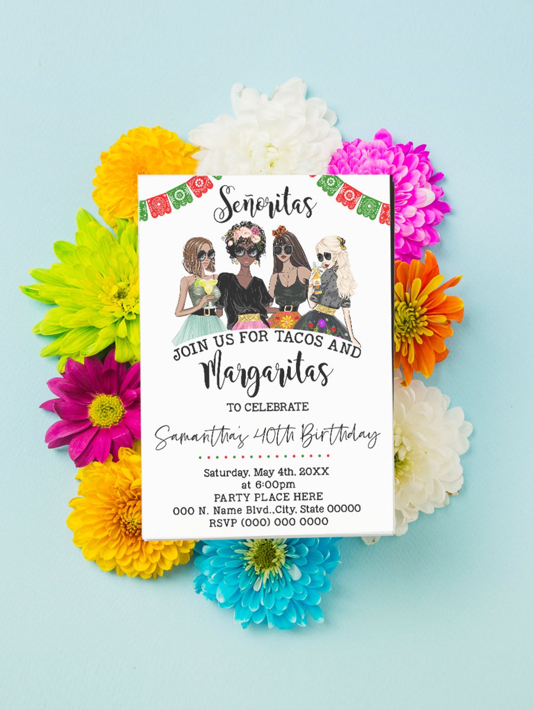 Margaritas Fiesta Girls Night Out Birthday Invitation Lets Have Drinks ...