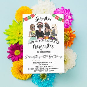 Margaritas Fiesta Girls Night Out Birthday Invitation Lets Have Drinks ...