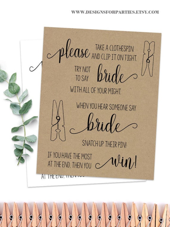 Clothespin Game Bridal Shower Don't Say Bride Game Rustic - Etsy