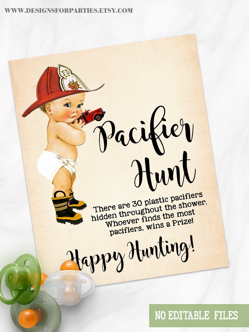 Hunting Pacifier Fireman Pacifier Hunt Baby Shower Game, Firefightertheme (ready to ...