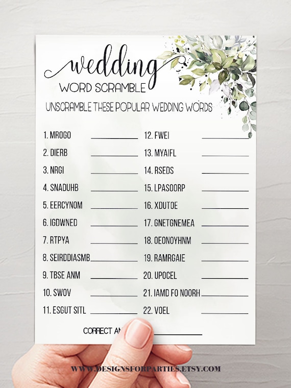 Wedding Word Scramble Game Bridal Shower Activity Game - Etsy